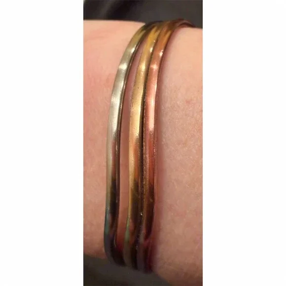 Sergio Lub Signed Vintage Cuff Bracelet Tri-Metal Copper, Brass & German Silver